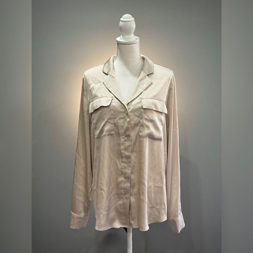 Cream WHBM Silky L/S Blouse Size L EUC